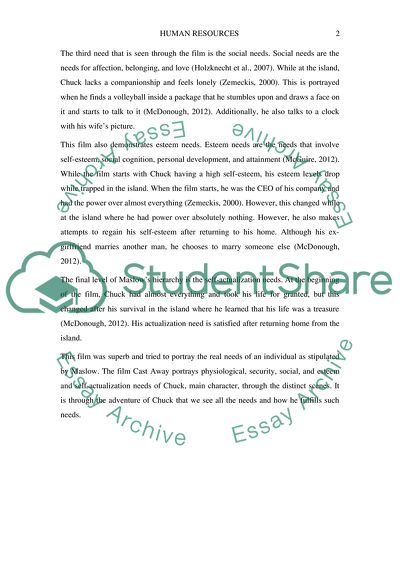 Maslows Hierarchy of Needs and the Film Cast Away