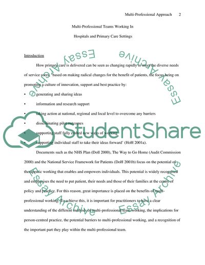 Multi-Professional Teams Working In Primary Care