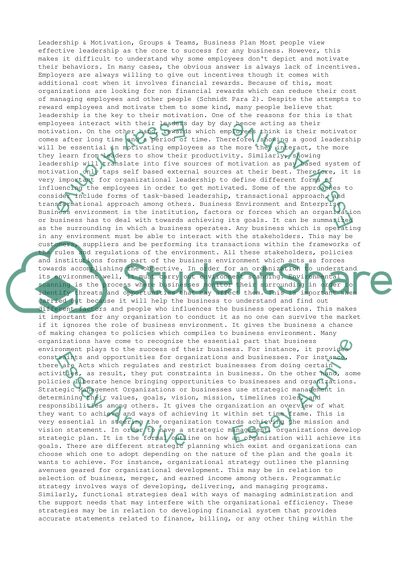 Leadership and Motivation, Groups and Teams