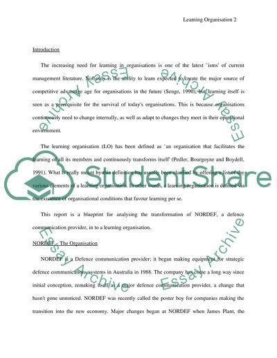 The Transformation of Nordef into a Learning Organisation