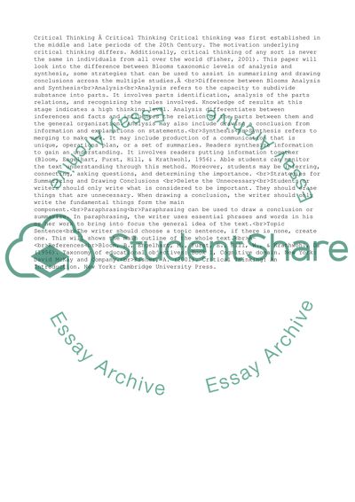 Critical Thinking: Analyzing and Synthesizing the Literature
