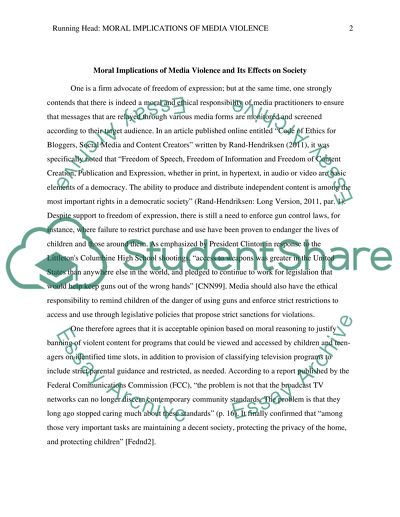 Moral Implications of Media Violence and Its Affects On Society