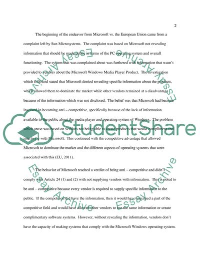 Microsoft versus European Union - Anti Competitive Behavior or Competitive Advantage