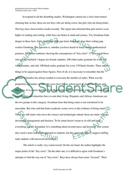 Summary Paper over Getting Real in the Classroom by Ellen Goodman