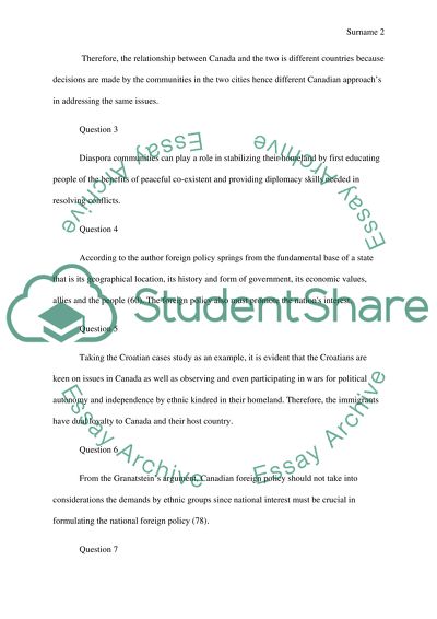 Hist 360 - The World in Canada Diaspora, emography and Domestic Politics Chapter 3, 4, 5
