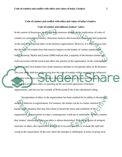 Code of Conduct and Conflict with Ethics and Values of Todays Leaders