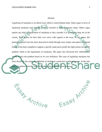 Legalization of Marijuana Research Paper Example