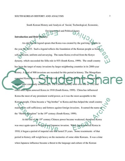 South Korean History and Its Social, Technological, Economic, Environmental and Political Issues