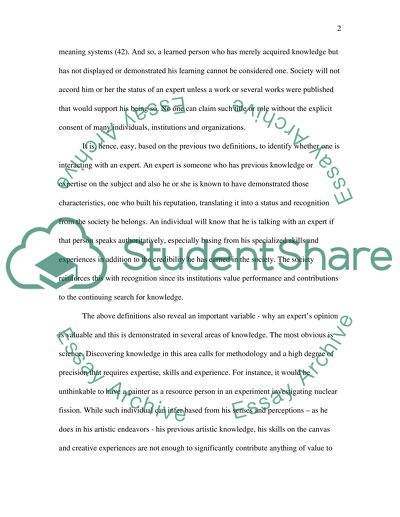 Opinions of Experts in the Search for Knowledge