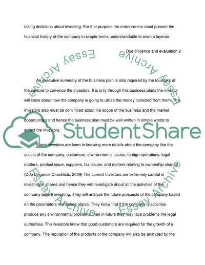 Due Diligence and Evaluation Process