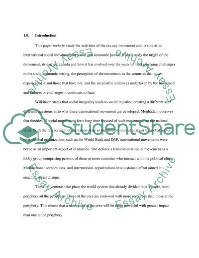 Occupy Movement and Its Role as an International Social Movement for Social and Economic Justice