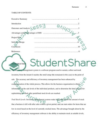 Restaurant Inventory Management System Report