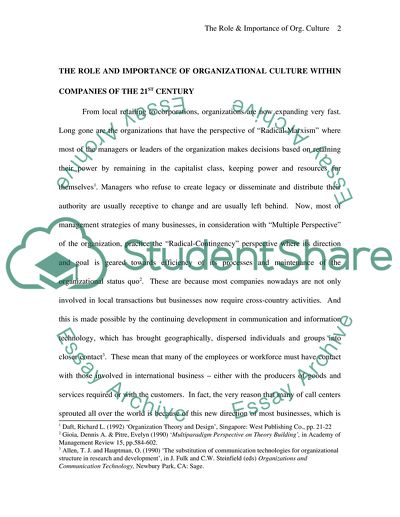 The Role and Importance of Organization Culture