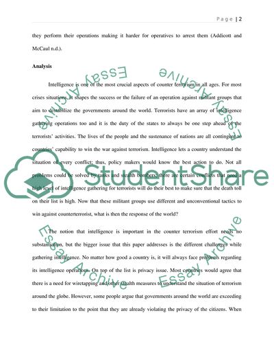 Good Intelligence Is Critical to a Successful Counter-Terrorism Strategy