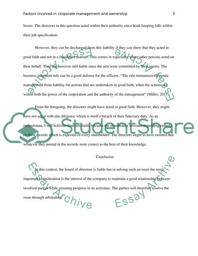Interpret the legal factors involved in corporate management and ownership