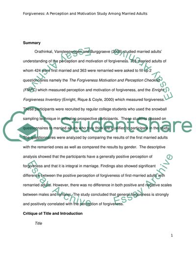 Forgiveness among Married Adults