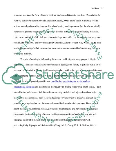 Role of Professional Nurse in Relation with the Mental Health of Alcohol Abusers