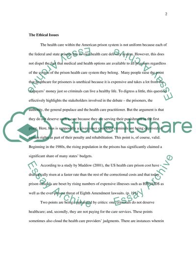 The Ethicacy of Providing Health Coverage for Inmates While The General Populace Is Offered None