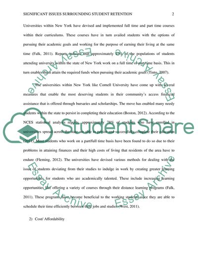 Significant Issues Surrounding Student Retention in Colleges or Universities in New York