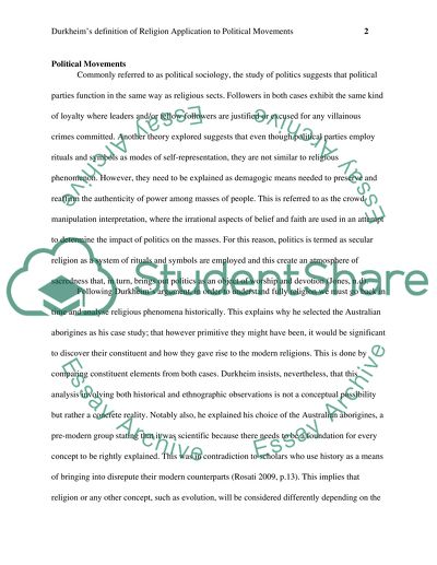 Durkheims definition of Religion Application to Political Movements