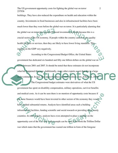 The U.S. Government Opportunity Cost for Fighting the War on Terrorism