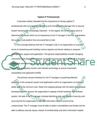 Vigilant IT professionals Wk 7
