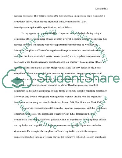 Most Important Interpersonal Skills Required of a Compliance Officer