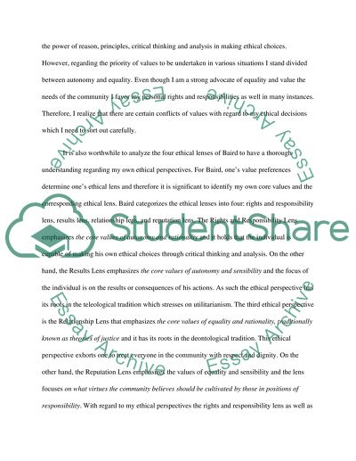 Ethical Behavior and Ethical Lenses Of Baird