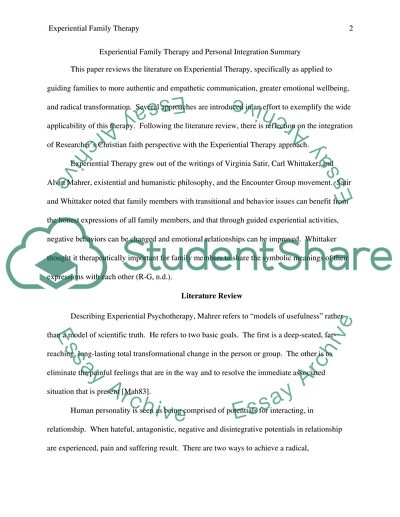 Experiential Family Therapy and Personal Integration Summary