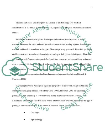 Should The Choice Of Research Method Be Based On Epistemological Or Practical Consideration