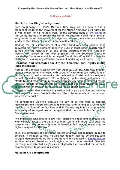 Comparing the Ideas and Actions of Martin Luther King Jr., and Malcolm X