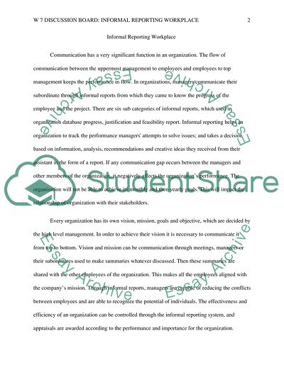 W 7 Discussion Board: Informal Reporting -Workplace