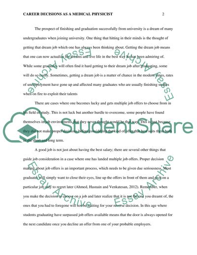 Career Decisions as a Medical Physicist