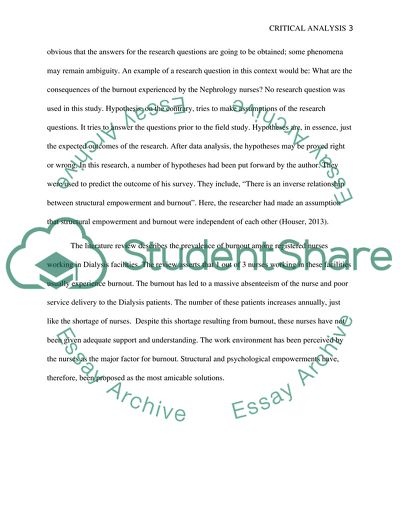 Research course - critical analysis paper