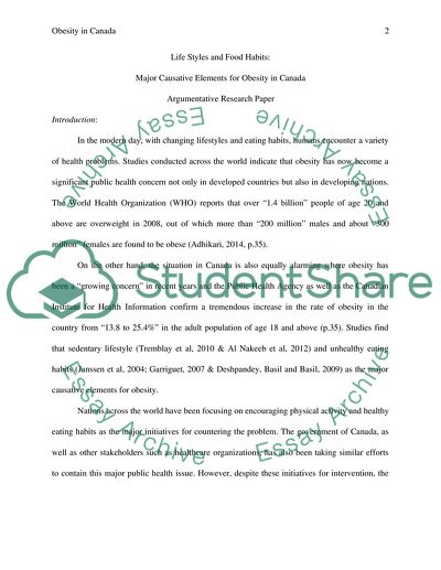 Life Styles and Food Habits: Major Causative Elements for Obesity in Canada