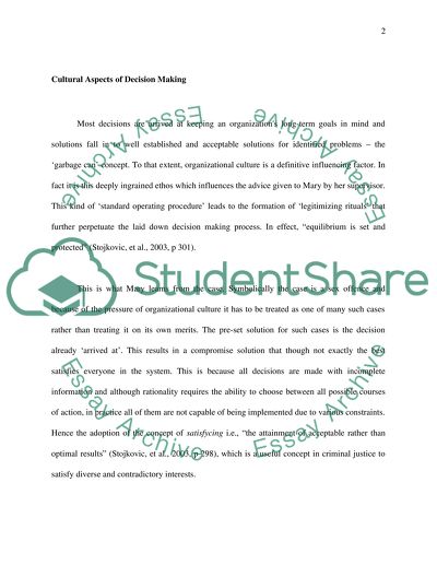 Decision Making Case Study Analysis