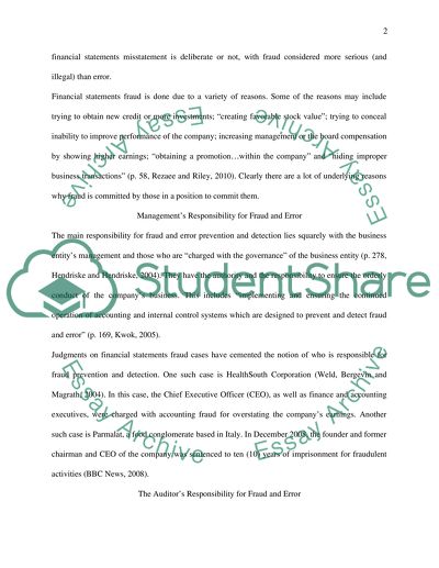 The Responsibility of the Auditor for Fraud and Error