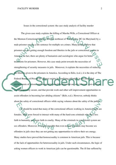 Issues in the Correctional System: The Case Study Analysis of Facility Murder