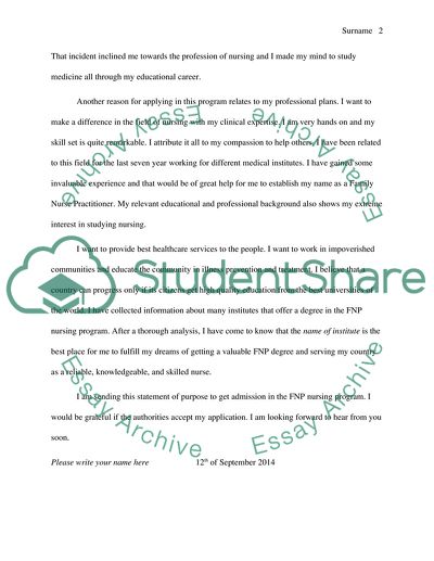 My educational/professional goals and purpose for applying to the FNP program