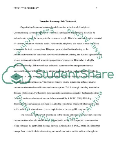 Executive Summary of Organizational Communication