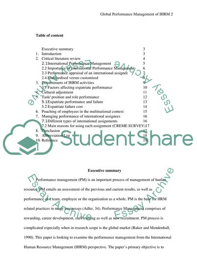Global Performance Management of IHRM