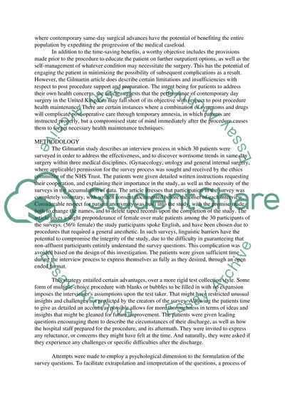 Contemporary Day Surgery: Patients Experience of Discharge and Recovery