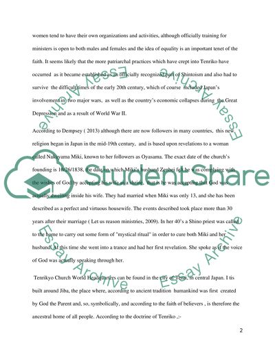 Report on religious traditions Religion is Tenrikyo