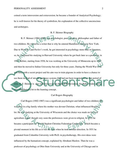 Personality Assessment Theories of Sigmund Freud, Carl Jung, B. Skinner and Carl Rogers