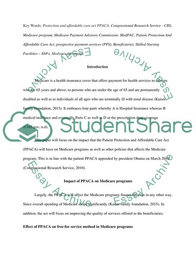 Impact of Patient Protection and Affordable Care Act on Medicare Programs