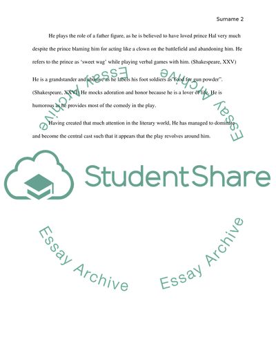 How Falstaffs character was portrayed and what role he played in Henry IV