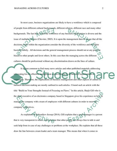 Managing Across Cultures