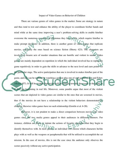 Relationship between Video Games among Children and Violent Behavior