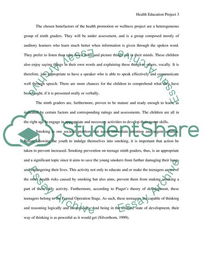 Nursing-Health Education Project on Teenage Smoking prevention