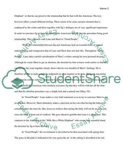 The Stories Good People by Foster Wallace and Hills Like White Elephant by Ernest Hemingway